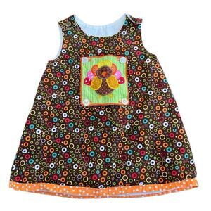 Girls Handmade Thanksgiving Turkey Dress in Groovy Brown Size 24M